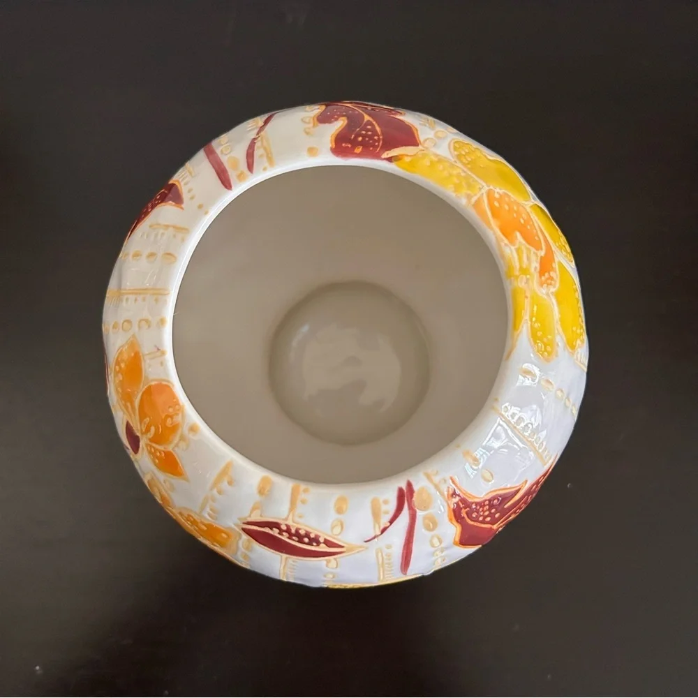 Anthropologie Zahara Orange Pink Embossed Floral 5X5.5